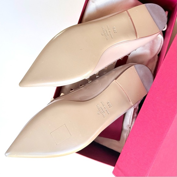 Valentino Garavani Rockstud Pointed Toe Flats Nude Beige Patent Leather 38.5 - Picture 12 of 15